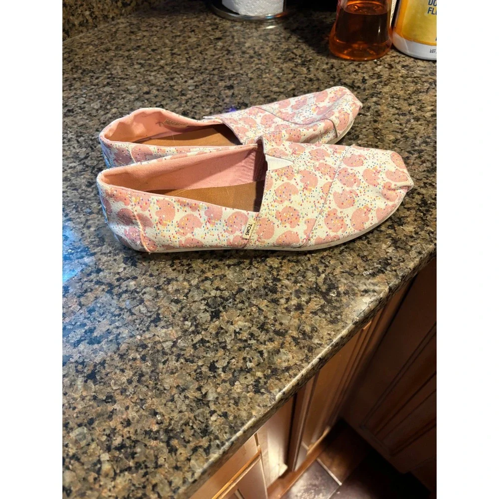 TOMS Classic Alpargata Pink elephant Sprinkles Canvas Slip On Shoes Womens 8